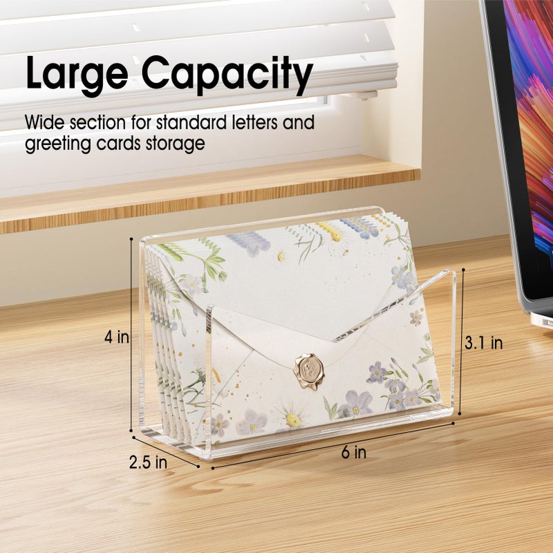 KTRIO Acrylic Mail Holder, Clear Mail Organizer Countertop, Letter Envelope Holder for Desk, Mail Sorter Letter Stand for Home Office School - Image 3